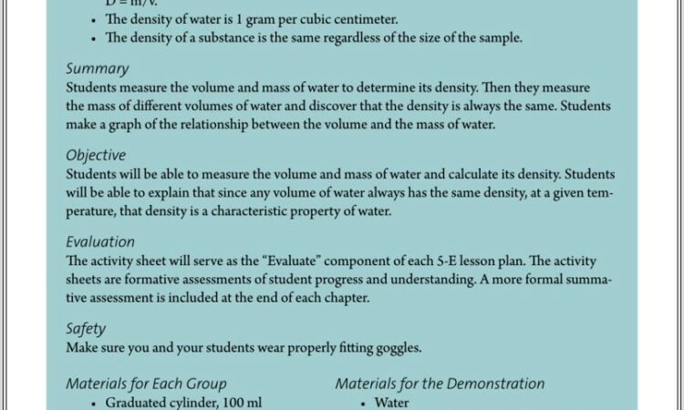 Density Review Worksheet Middle School