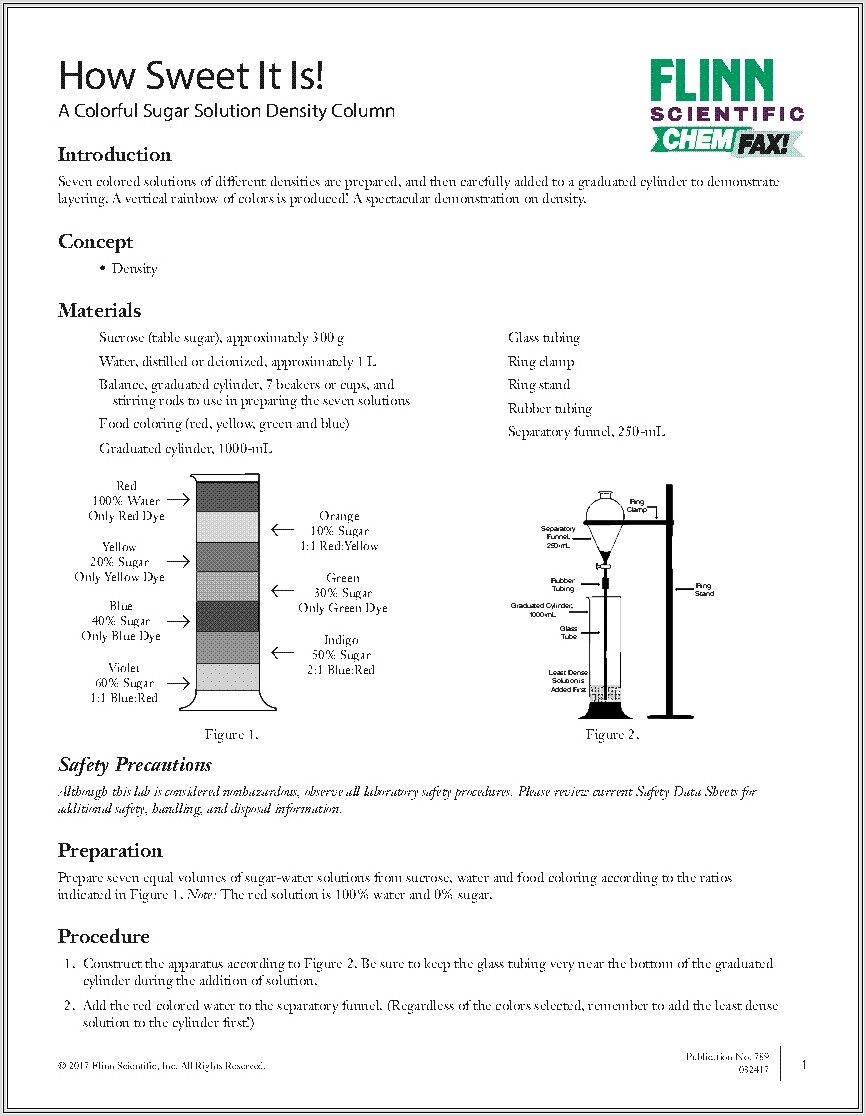 Density Tower Experiment Worksheet