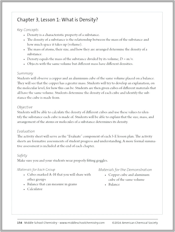 Density Worksheet High School