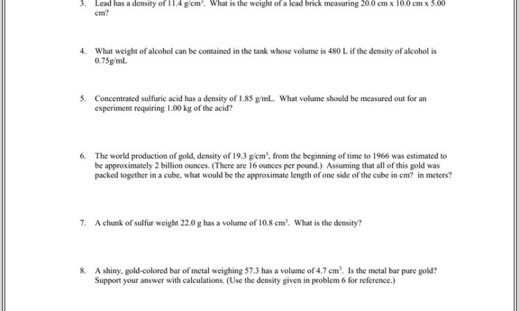 Density Worksheet Record All Your Work Answers