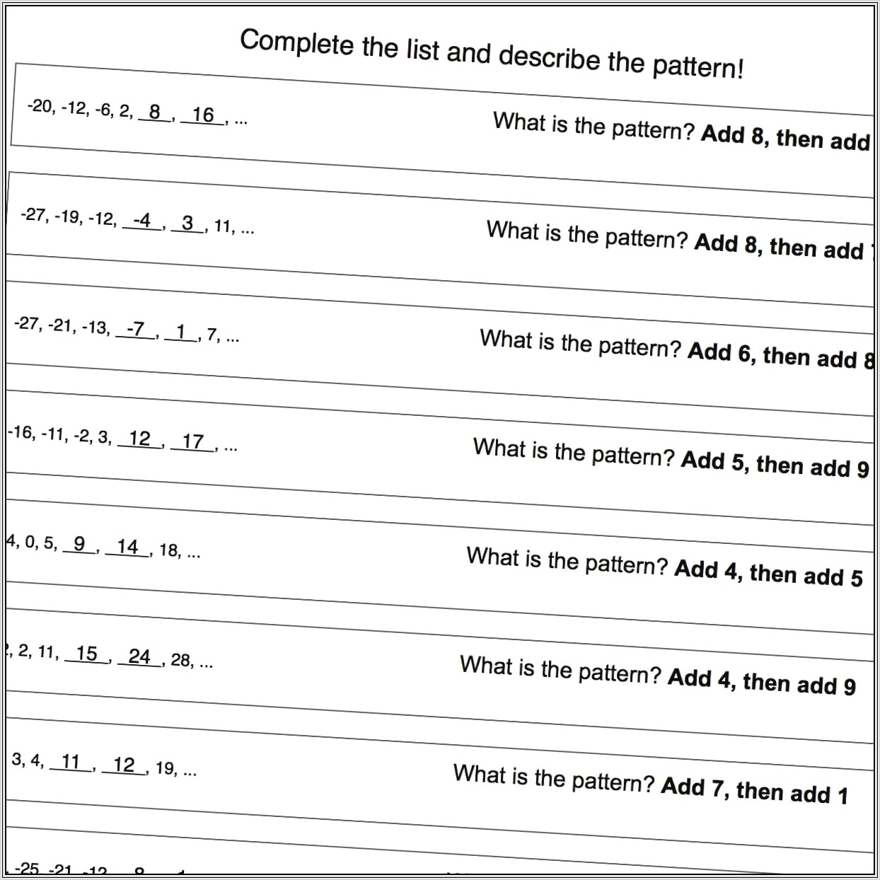 Describing Number Patterns Worksheet