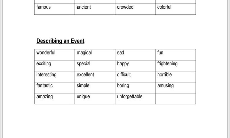 Describing Words Printable Worksheet