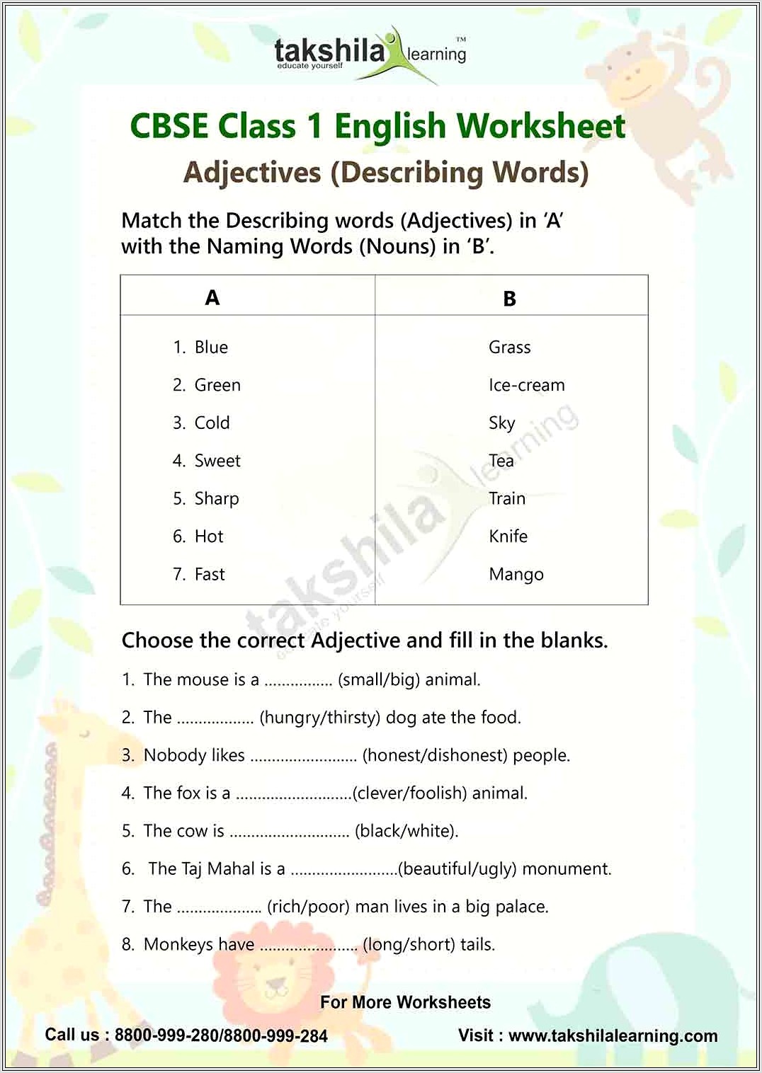 Describing Words Worksheet For Class 3