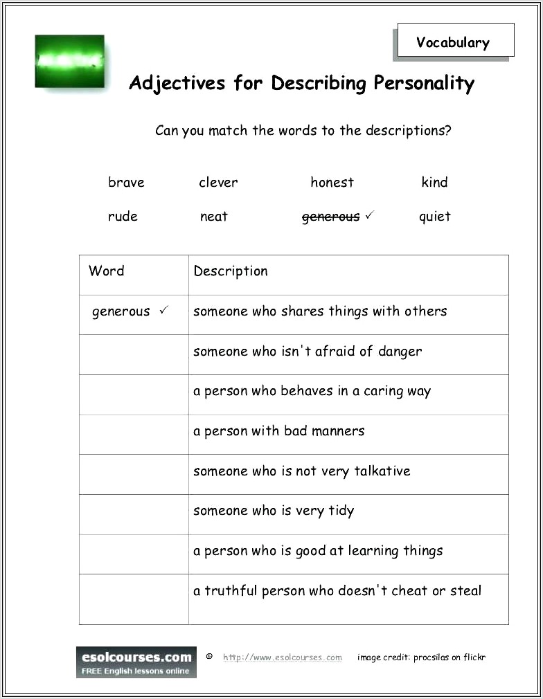 Descriptive Adjectives Worksheet 4th Grade