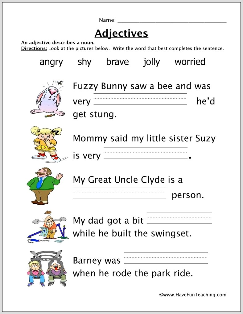 Descriptive Words And Phrases Worksheets