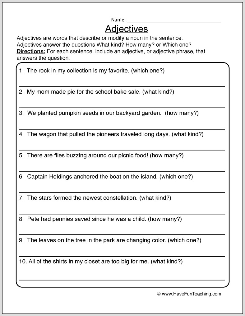 Descriptive Words Worksheet 5th Grade
