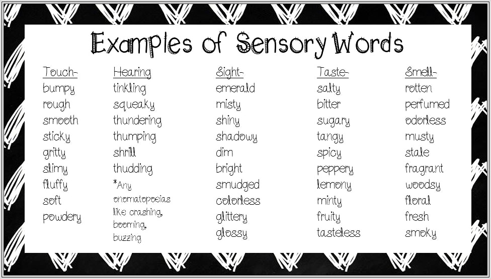Descriptive Writing Sensory Words Worksheet