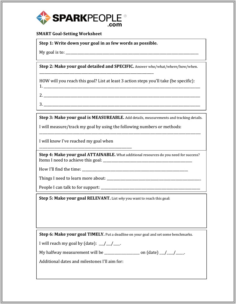 Detailed Goal Setting Worksheet