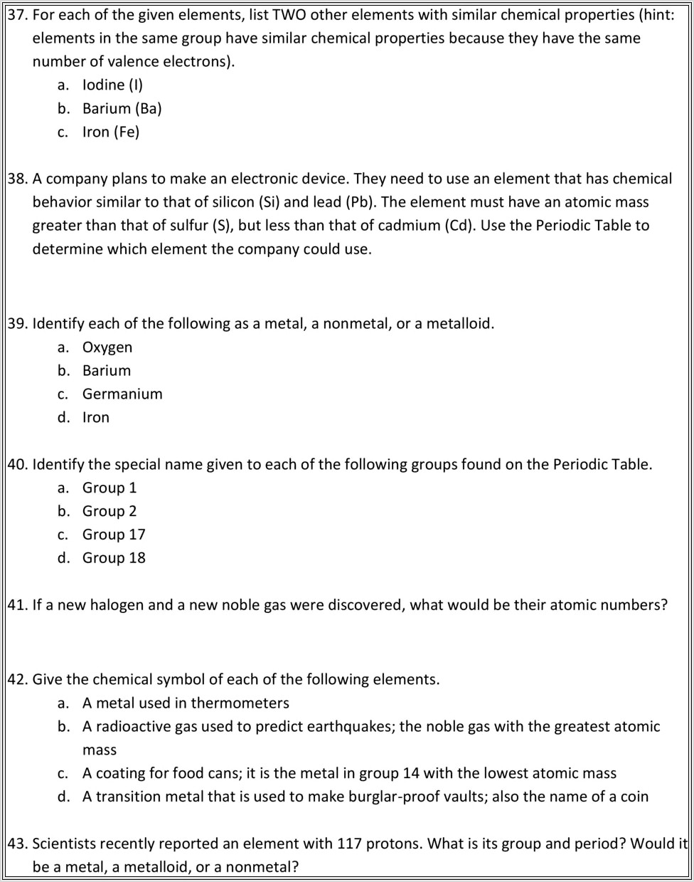Development Of Periodic Table Worksheet