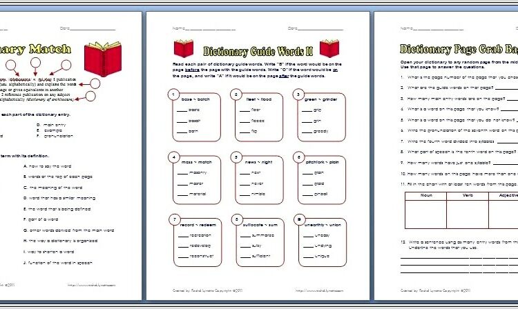 Dictionary Guide Words Worksheet Middle School