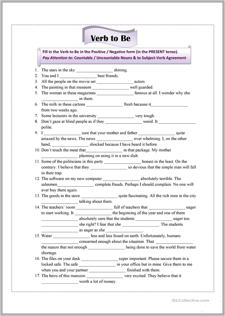 Difficult Subject Verb Agreement Worksheets Hard