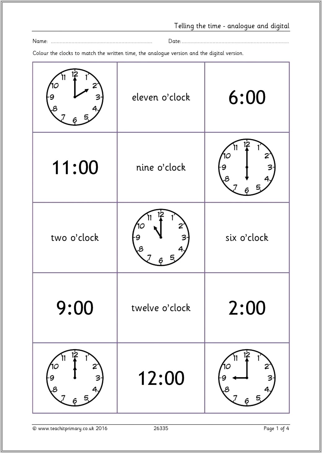 Digital Time Worksheet Tes