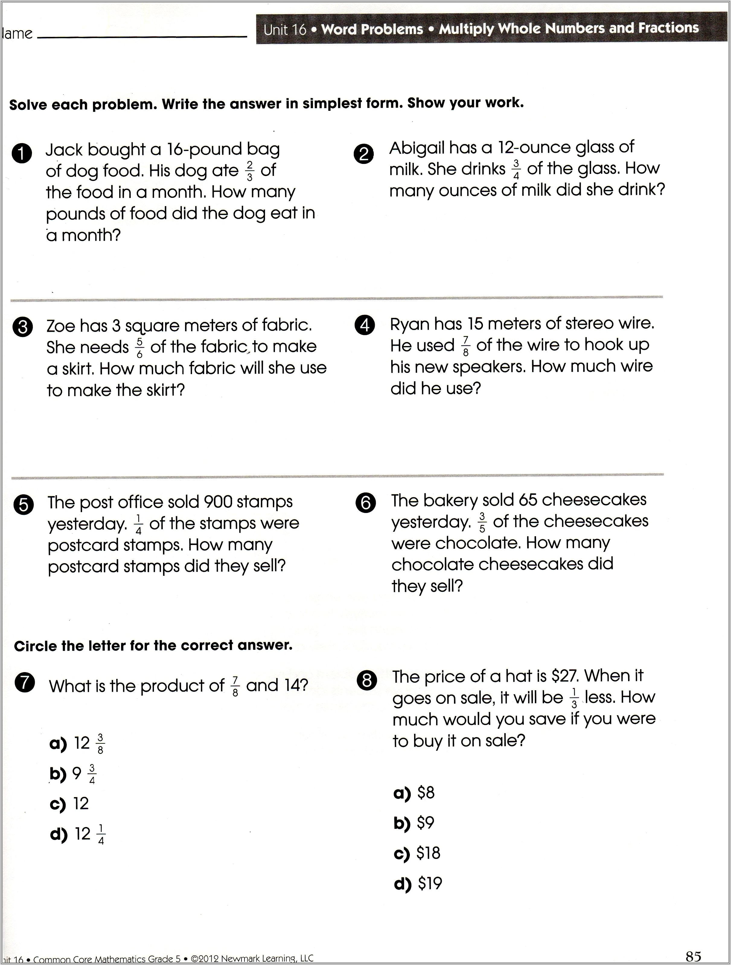 Dividing By Whole Numbers Worksheet