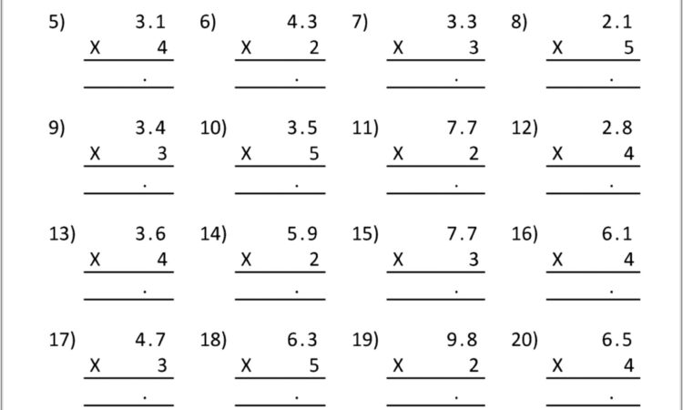 Dividing Decimals By Whole Numbers Worksheet Tes