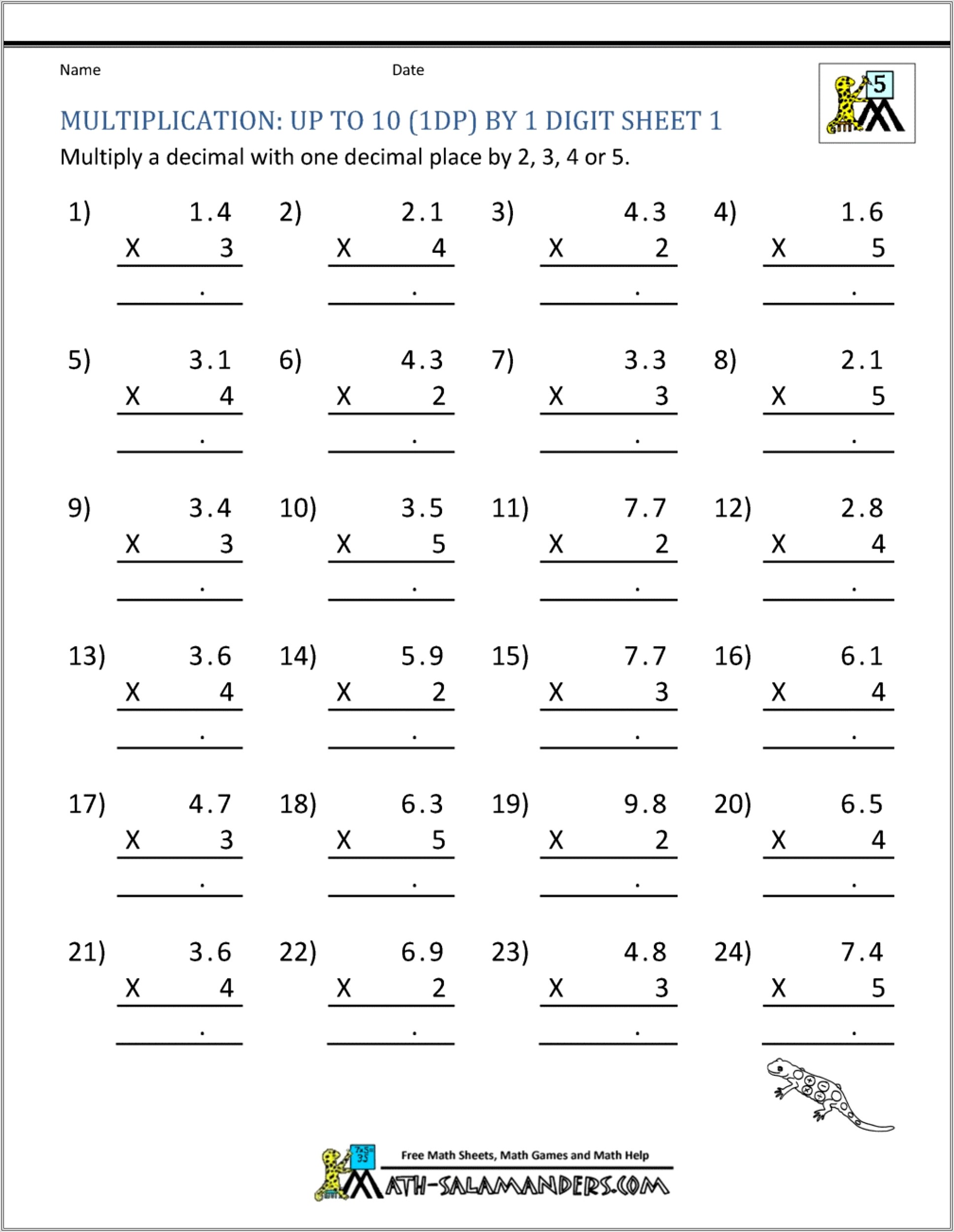 Dividing Decimals By Whole Numbers Worksheet Tes