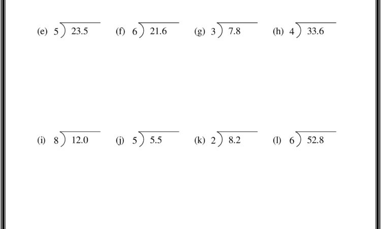 Dividing Decimals With Whole Numbers Worksheet