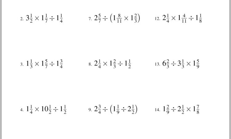 Dividing Mixed Fractions And Whole Numbers Worksheet