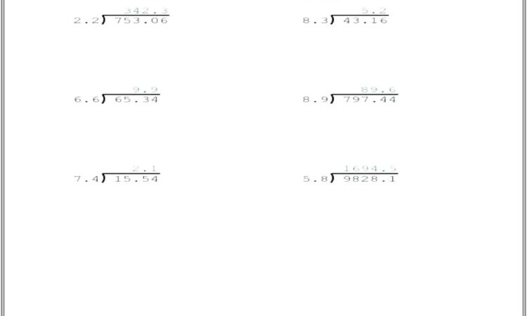 Division Of Decimals Word Problems Worksheet