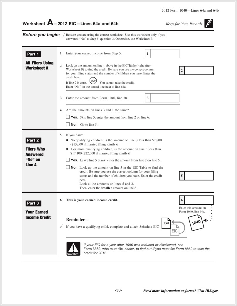 Earned Income Tax Credit Worksheet 2012