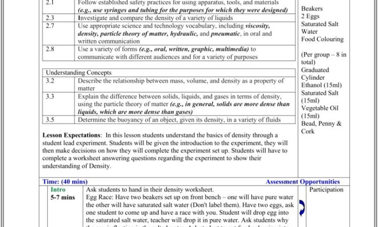 Egg Density Experiment Worksheet