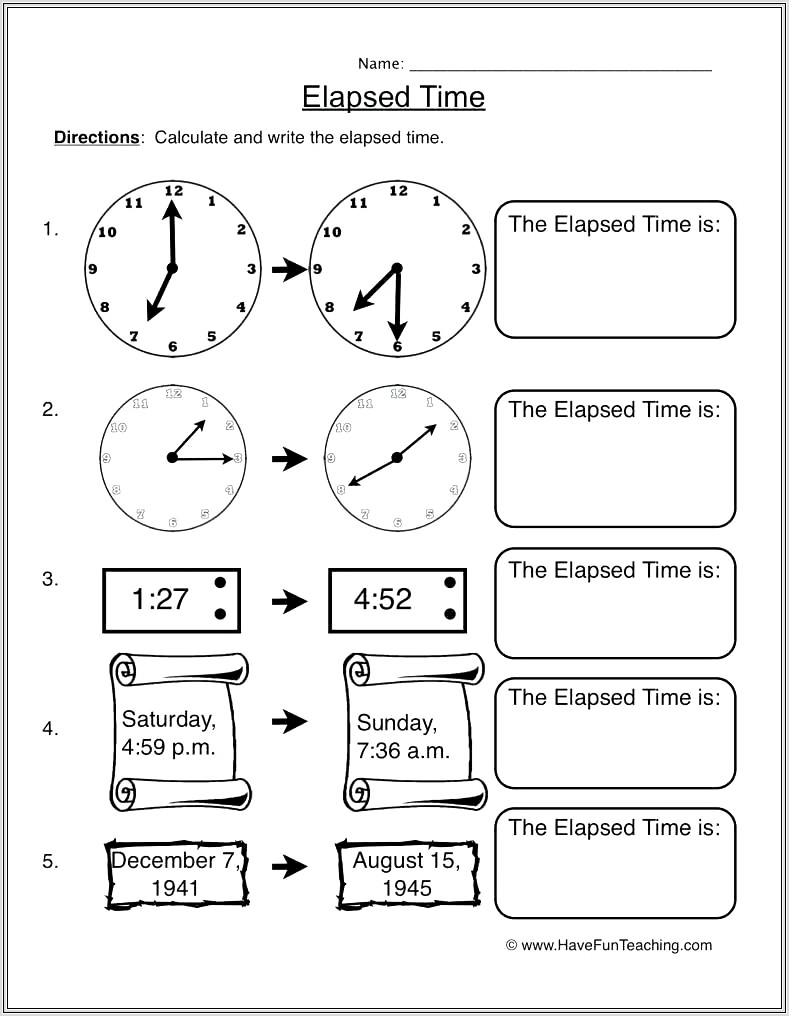 Elapsed Time Worksheet With Number Line