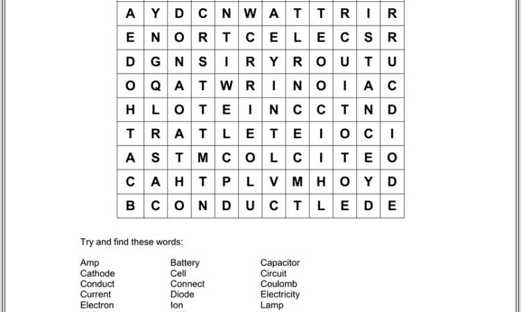 Electricity Word Search Difficult