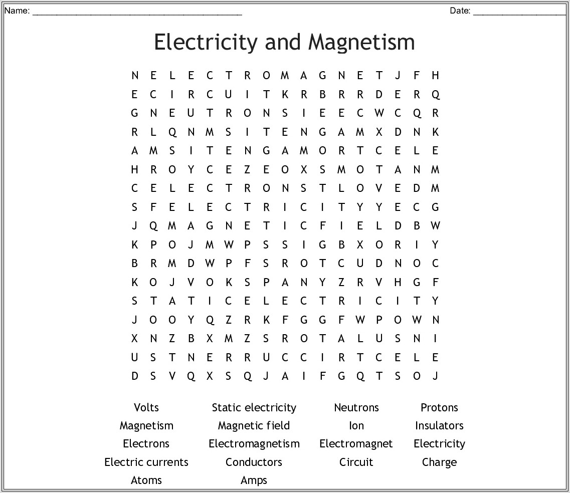 Electricity Word Search Puzzles