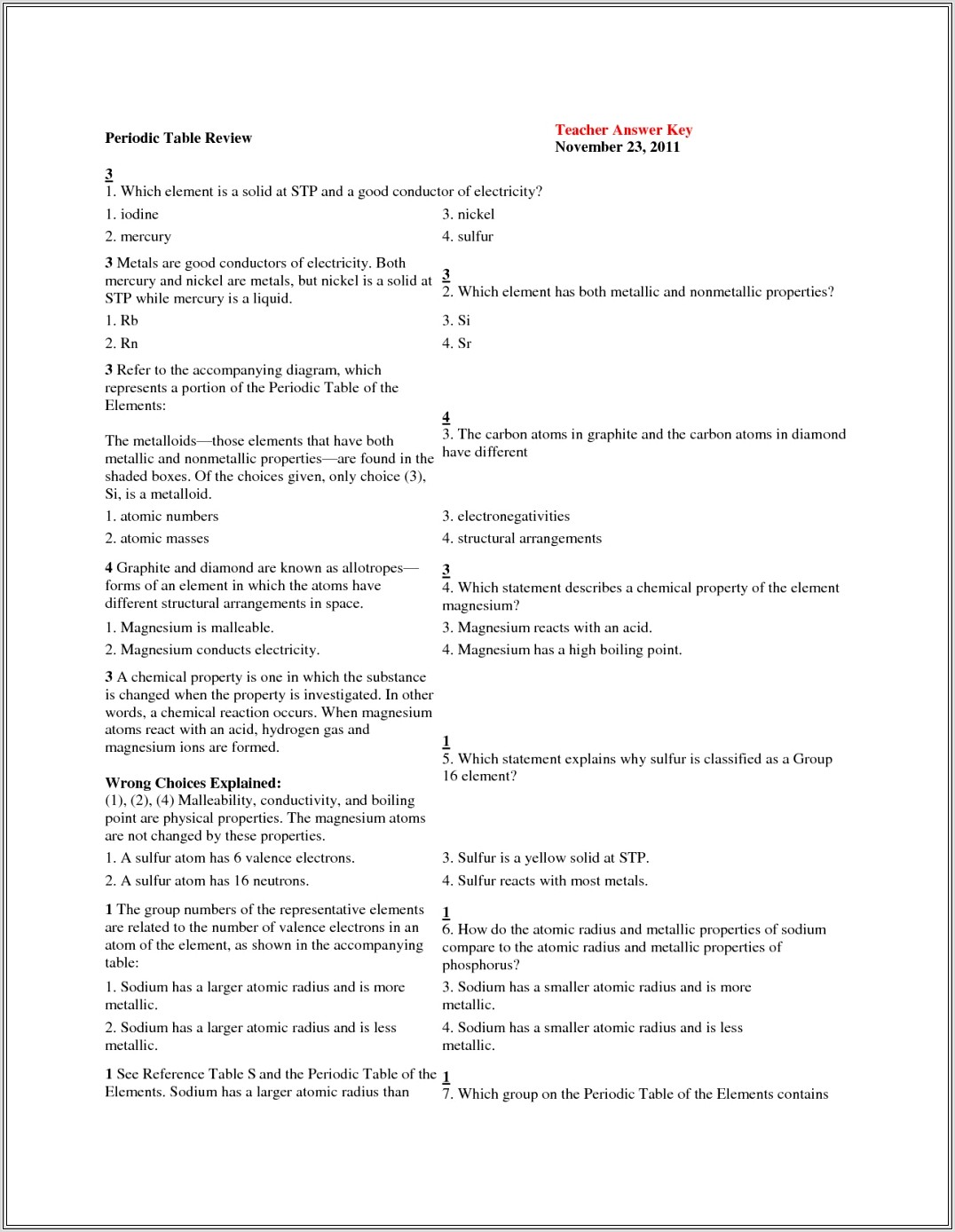 Elements And Periodic Table Worksheet Answers