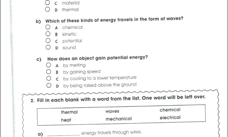 Energy Worksheet Second Grade