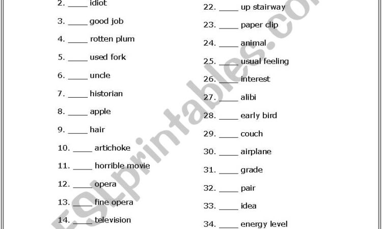 English Worksheet A And An