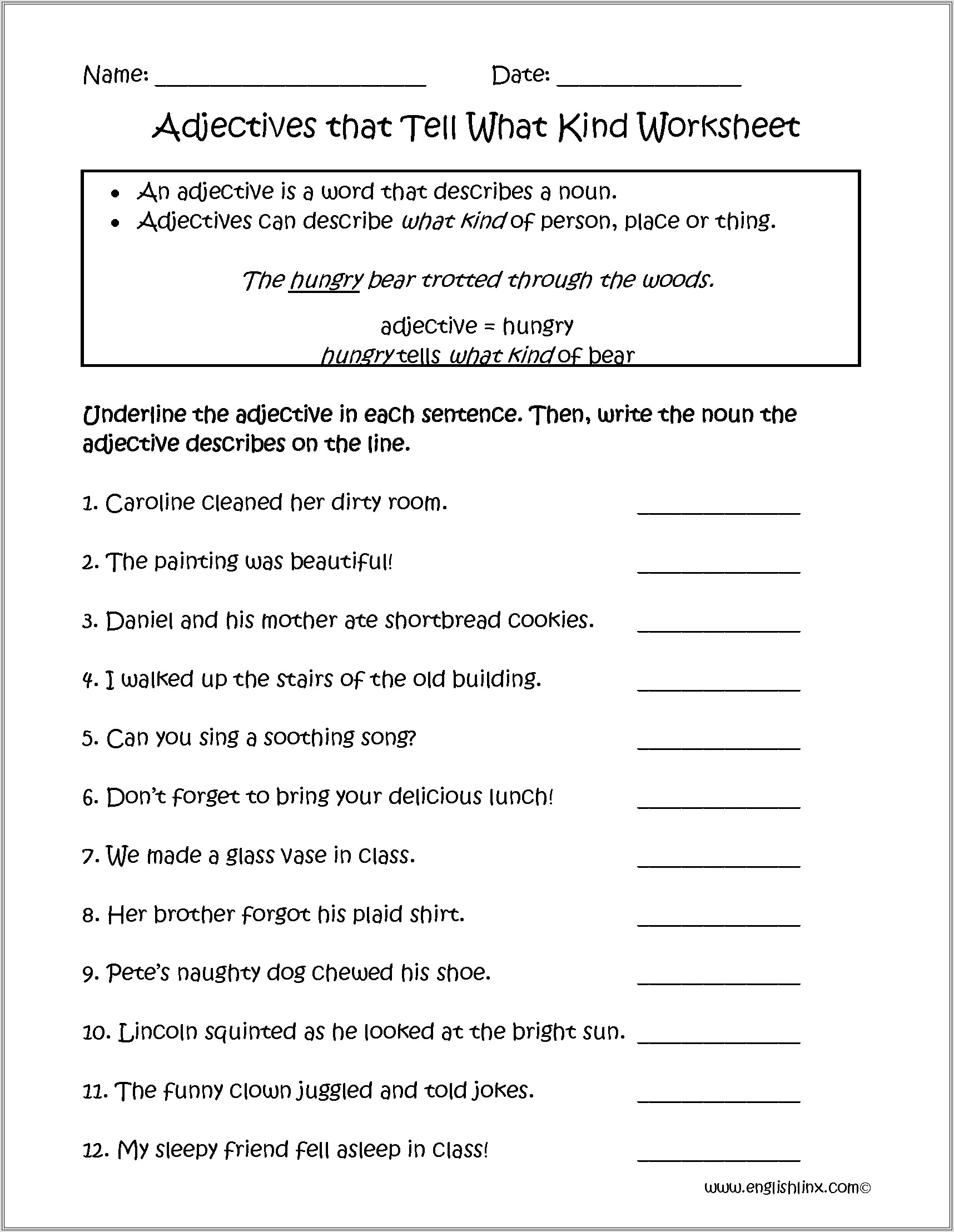 English Worksheet On Adjectives For Class 4