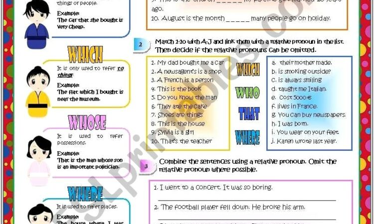 English Worksheet Relative Pronouns