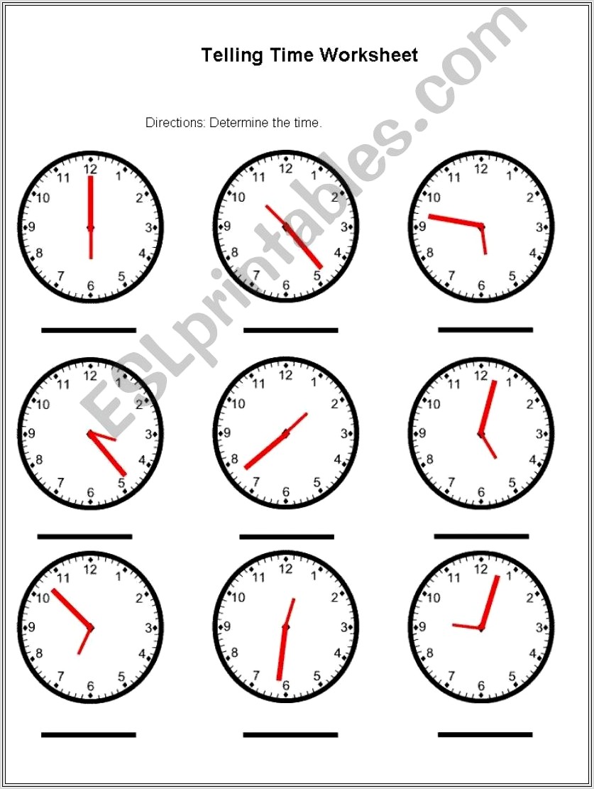 English Worksheet Telling Time