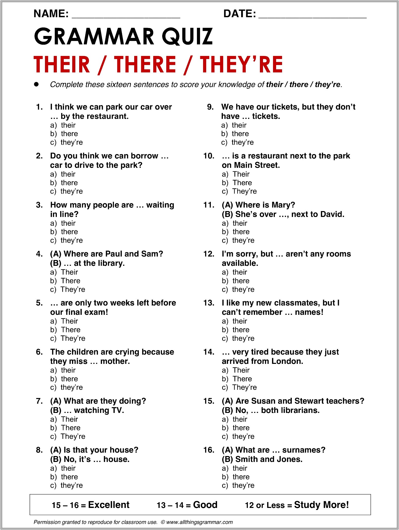 English Worksheet There Their Theyre