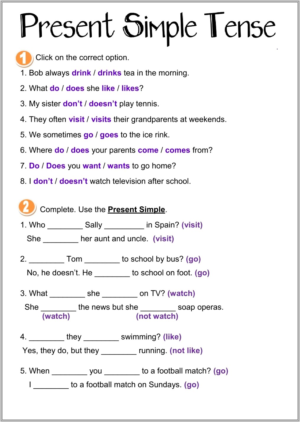 English Worksheet To Be Present Tense