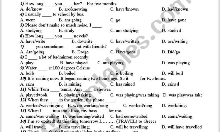 English Worksheet Verb Tenses