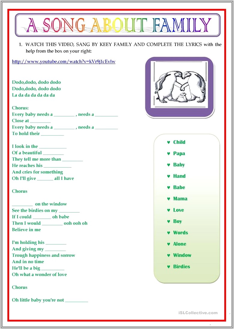 English Worksheets About Family