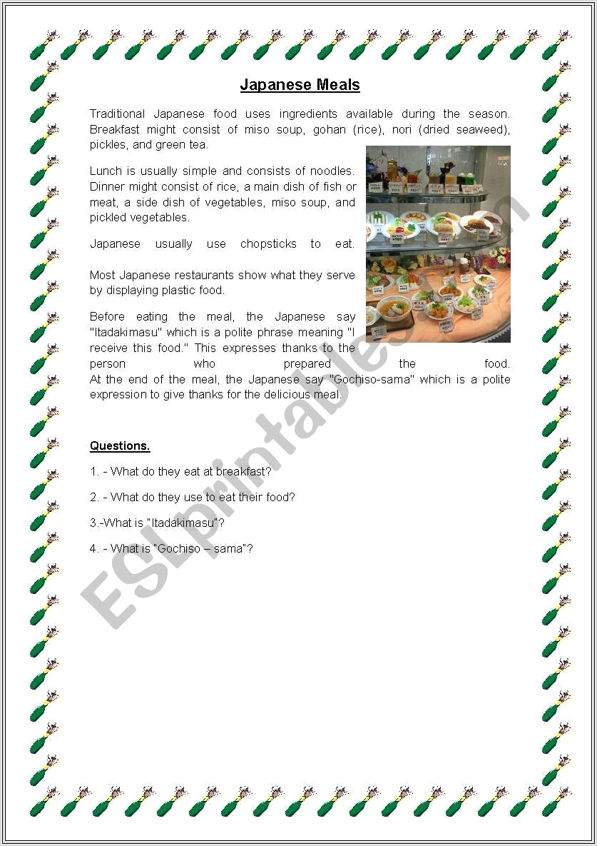 English Worksheets About Food
