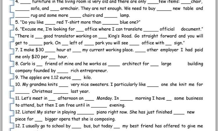 English Worksheets Definite And Indefinite Articles