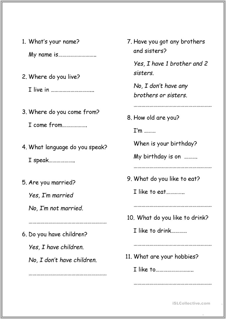 English Worksheets Questions And Answers