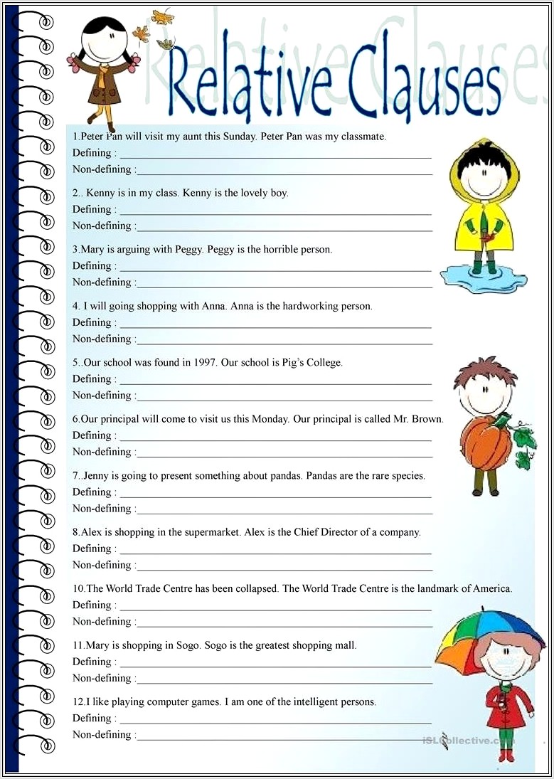 English Worksheets Relative Clauses