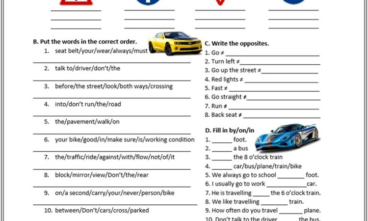 English Worksheets Road Safety