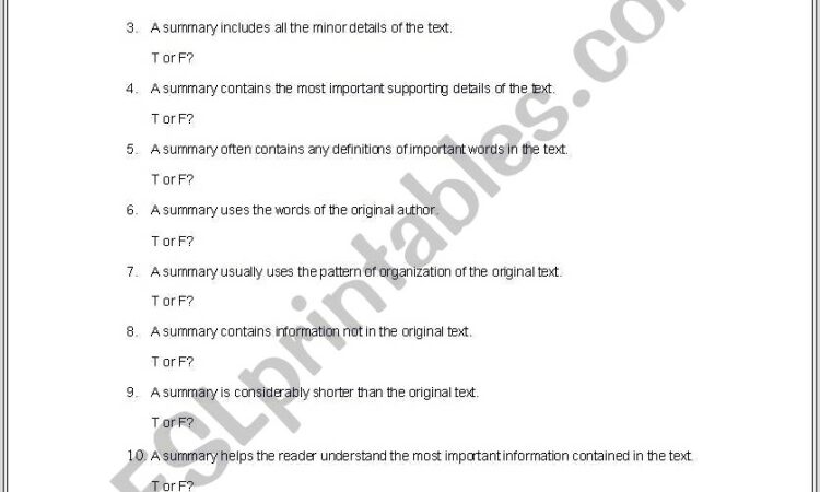 English Worksheets Summary Writing