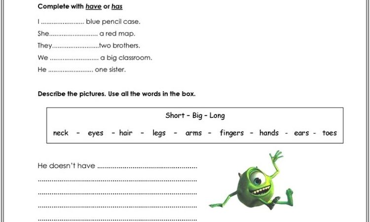 English Worksheets Verb To Have