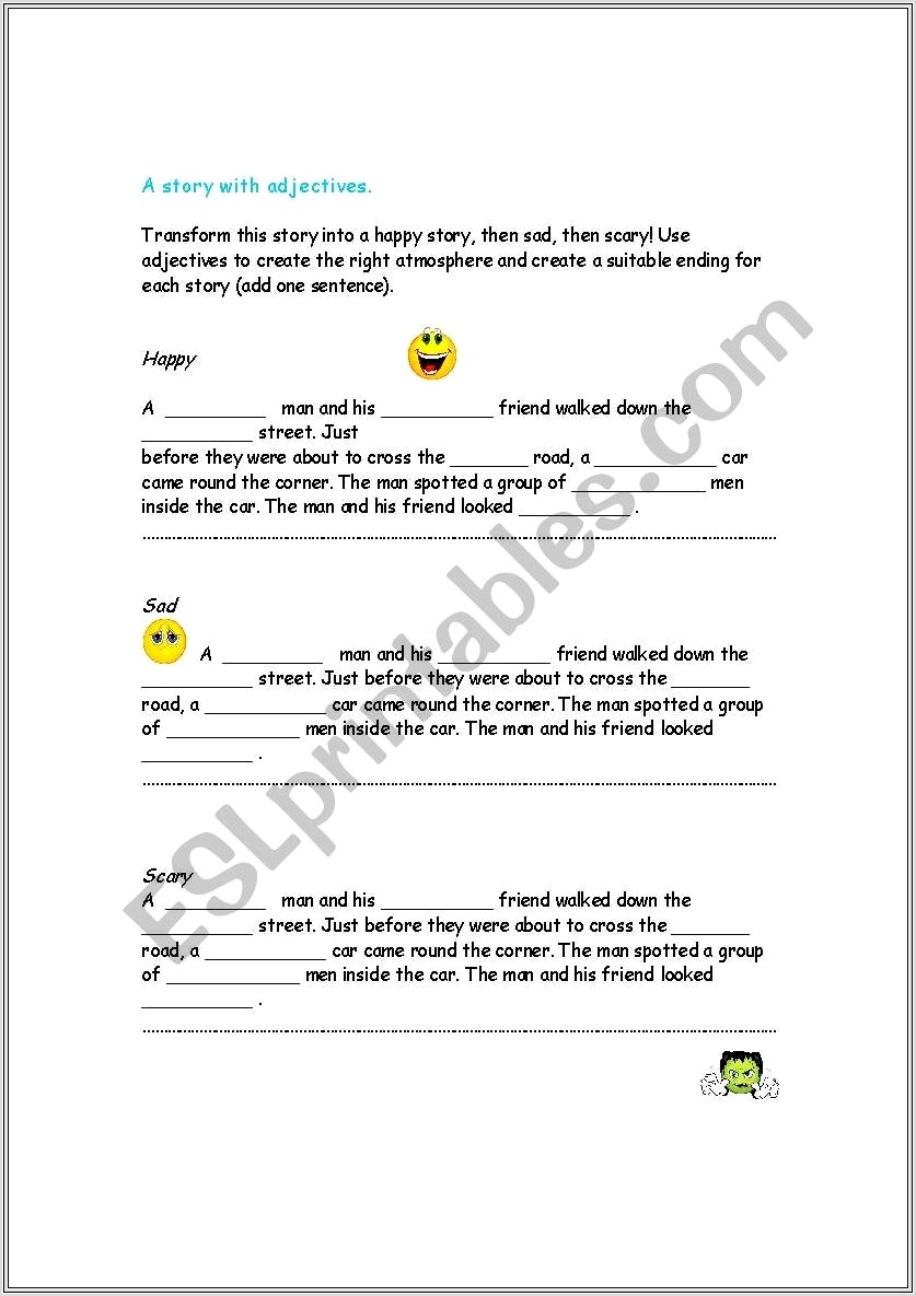 English Worksheets With Adjectives