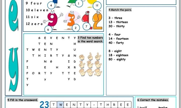 English Worksheets With Numbers