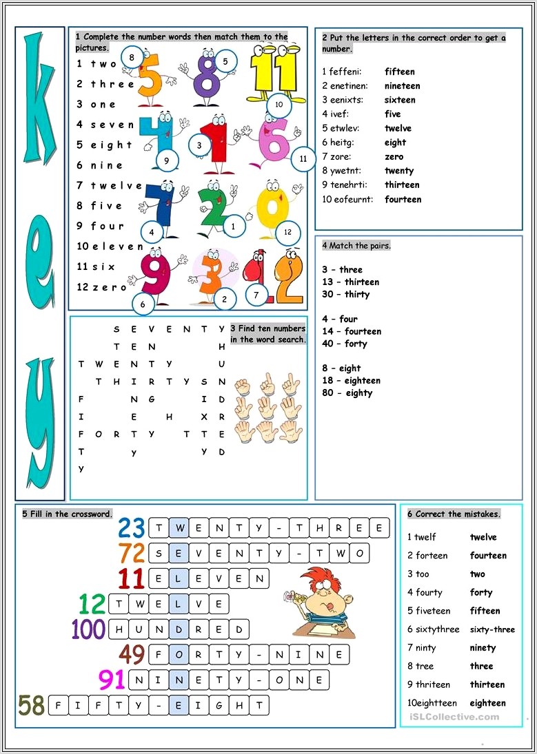 English Worksheets With Numbers