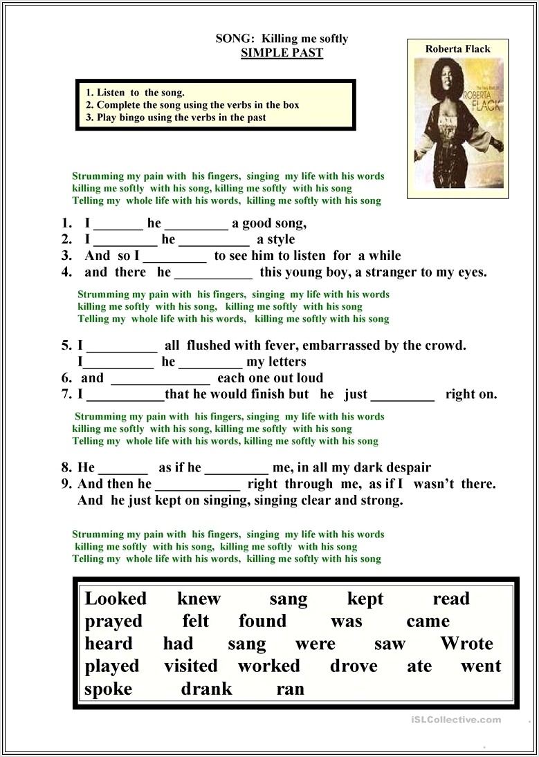 English Worksheets With Songs