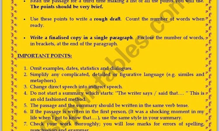 Esl Summary Writing Worksheet