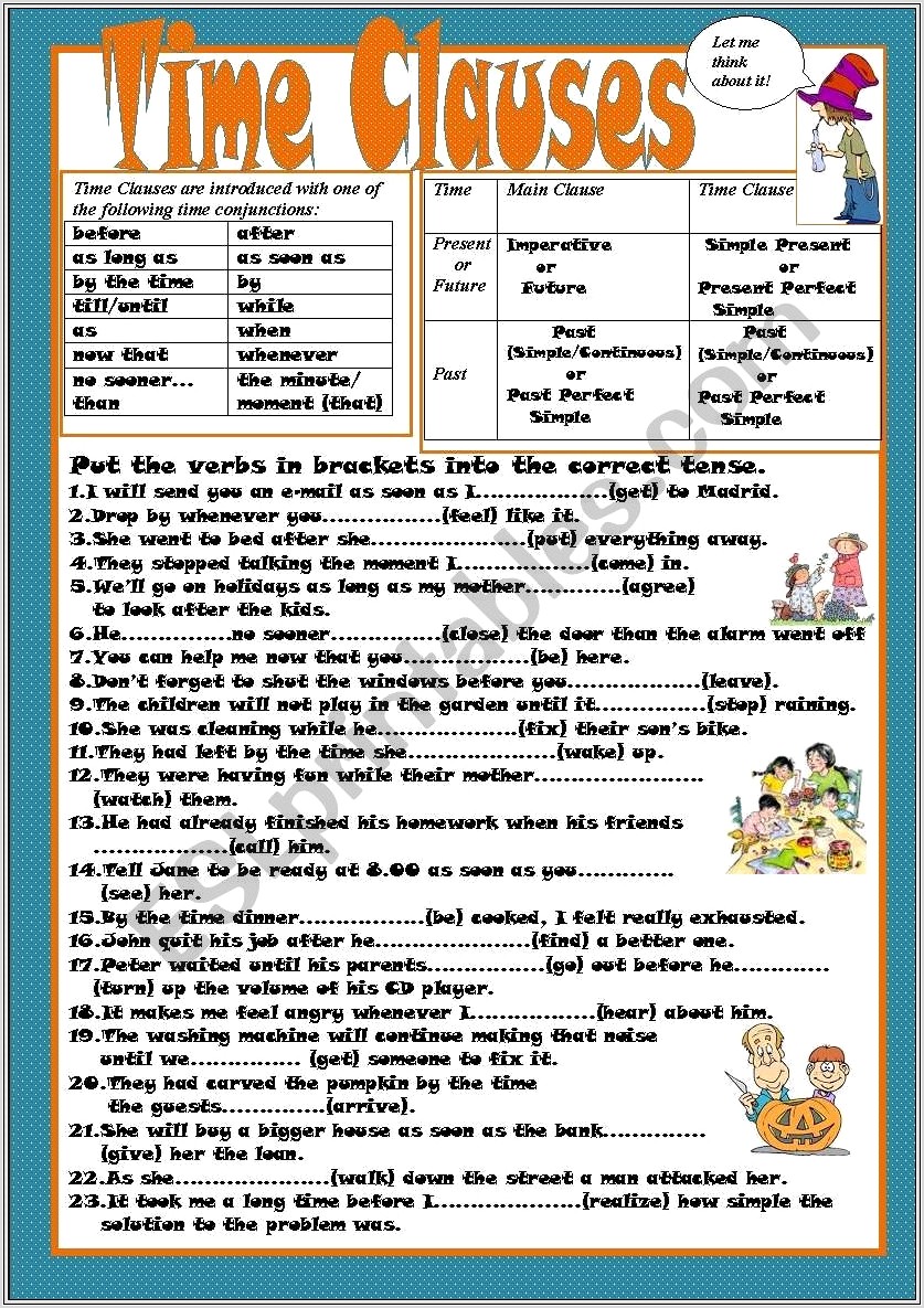 Esl Time Clauses Worksheet